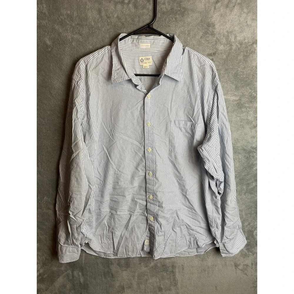 J.Crew Men's X-Large Striped Shirt Blue 2-Ply Cotton